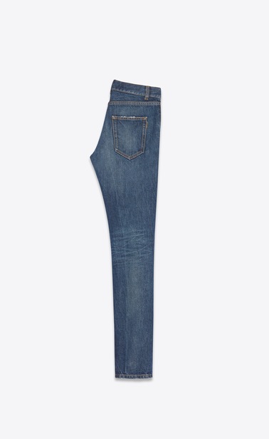 Distressed skinny jeans in indigo blue denim